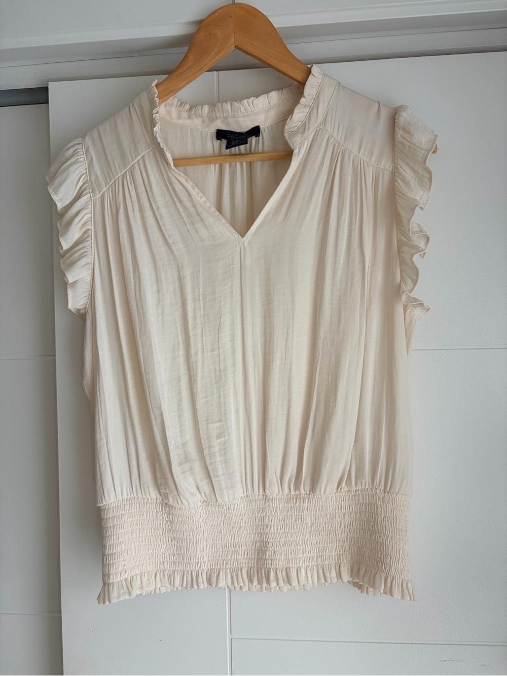 Rachel Cream Ruffled Smocked Blouse with Mandarin Collar
